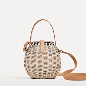 Zara Raffia Basket Weave Crossbody Bag with Handle
